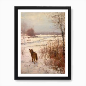 Vintage Winter Animal Painting Red Wolf 4 Art Print