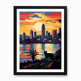 San Diego, United States Skyline With A Cat 0 Art Print