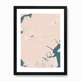 Brooklyn New York Pink and Blue Cute Script Street Map 1 Art Print