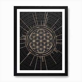 Geometric Glyph Symbol in Gold with Radial Array Lines on Dark Gray n.0138 Art Print