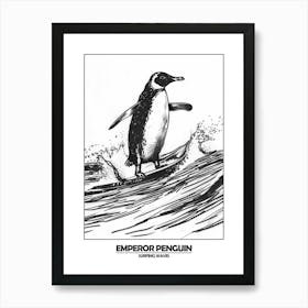 Penguin Surfing Waves Poster 3 Art Print