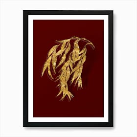 Vintage Babylon Willow Botanical in Gold on Red n.0146 Art Print
