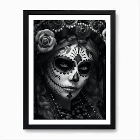 Skull Face Girl Black and White Art Print