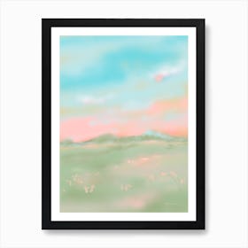 Meadow, Dreamy Pastel Landscape At Sunset Art Print