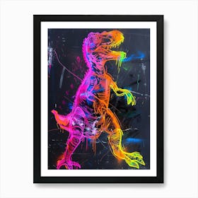 Neon Rainbow T Rex Paint Drip Art Print