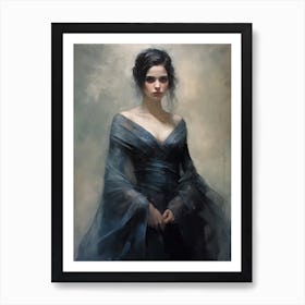 Woman In A Blue Dress Art Print