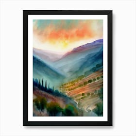 Tuscan Landscape Watercolor Painting Art Print