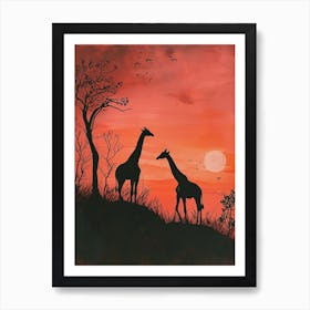 Giraffe Red Sunset Silhouette 1 Art Print