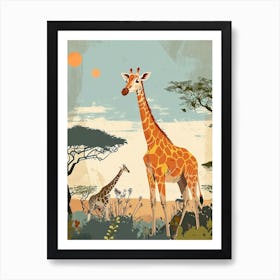 Modern Illustration Of Two Giraffes 6 Art Print