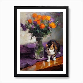 Crocus With A Cat 3 Art Print