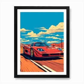 A Ferrari F50 Car In Route 66 Flat Illustration 2 Art Print