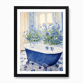 A Bathtube Full Of Forget Me Not In A Bathroom 4 Art Print