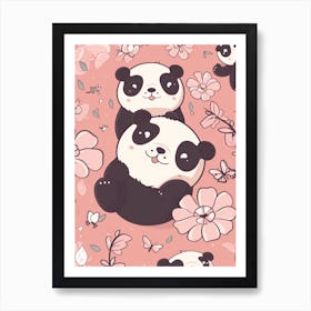 Panda Bears Kawaii Illustration2 Art Print