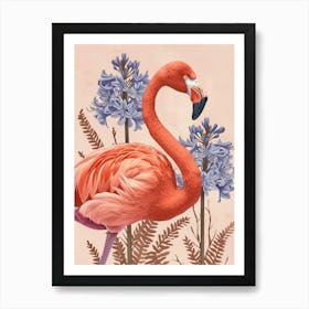 American Flamingo And Agapanthus Minimalist Illustration 1 Art Print