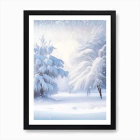 Winter Scenery, Snowflakes, Soft Colours Art Print