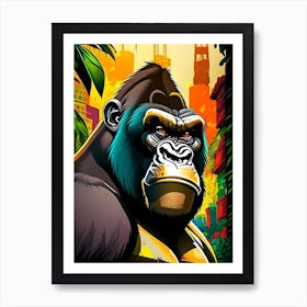 Gorilla With Graffiti Background, Gorillas Scandi Cartoon 1 Art Print