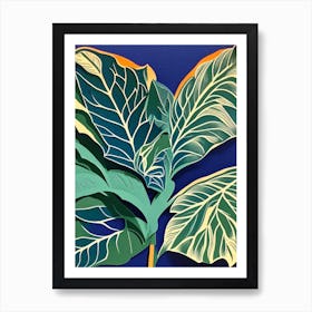 Mint Leaf Colourful Abstract Linocut Art Print
