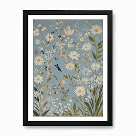 Flowers on Blue Art Print