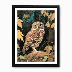 Burrowing Owl Relief Illustration 2 Art Print