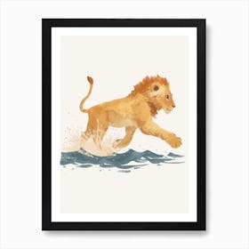 African Lion Crossing A River Clipart 4 Art Print