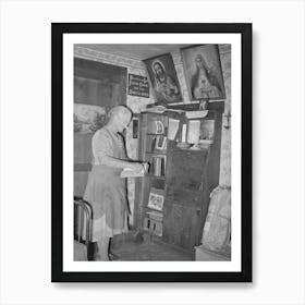 Mrs, George Hutton, Homesteader, In Front Of Her Bookcase, Pie Town, New Mexico By Russell Lee Art Print