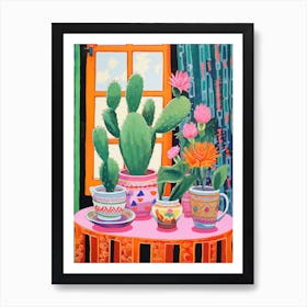 Cactus Painting Maximalist Still Life Nopal Cactus 2 Art Print