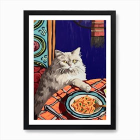 White Cat And Pasta 1 Art Print