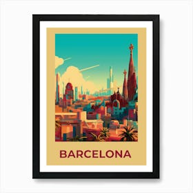 Barcelona Cityscape Old art print. Art Print