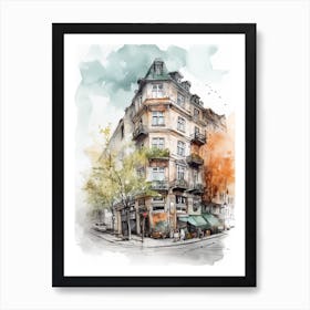 Prenzlauer Berg Berlin Neighborhood, Watercolour 1 Art Print