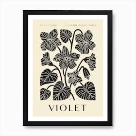 Rustic February Birth Flower Violet Black Cream Art Print