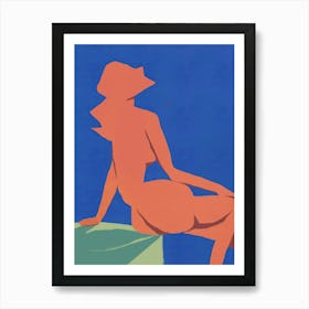 Nude Woman Sitting On A Rock Art Print