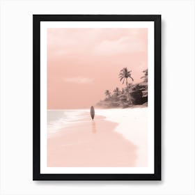 Person With Surfboard On Pink Sands Beach, Harbour Island 1 Art Print