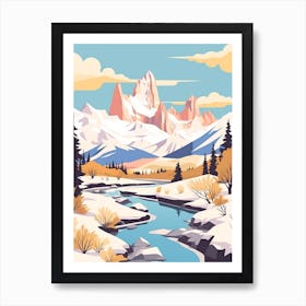 Vintage Winter Travel Illustration Patagonia Argentina 4 Art Print