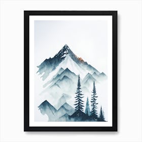 Mountain And Forest In Minimalist Watercolor Vertical Composition 258 Art Print