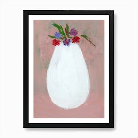 Tiny Flowers In A Big Vase - still life white pink floral vertical painting Anton Maliar Art Print