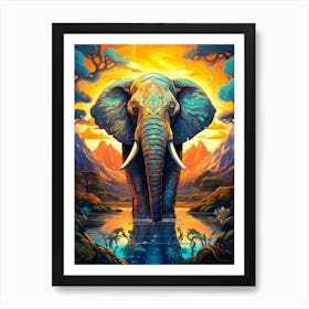 Elephant In The Water Art Print