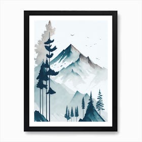 Mountain And Forest In Minimalist Watercolor Vertical Composition 82 Art Print