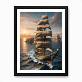 Pirate Ship In The Ocean Art Print