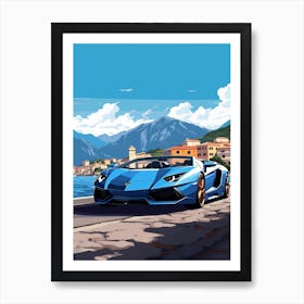 A Lamborghini Aventador Car In The Lake Como Italy Illustration 2 Art Print