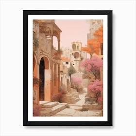 Crete Greece 3 Vintage Pink Travel Illustration Art Print