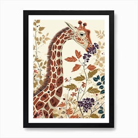 Giraffe Eating Berries Modern Illustration 1 Art Print