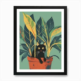 Cute Black Cat in a Plant Pot 16 Art Print