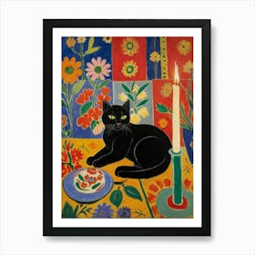 Cat With Candle Style Henri Matisse Art Print