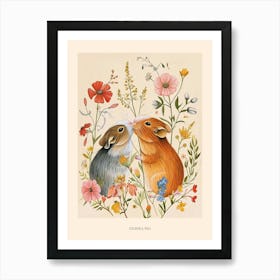 Folksy Floral Animal Drawing Guinea Pig 3 Poster Art Print