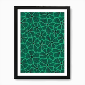 Flower Mosaic Green Shades Textured Hand Drawn Art Print