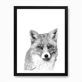 Black and White Fox Watercolor Art Print