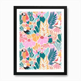 Joyful Jungle Birds in the Pastel Tropics Art Print