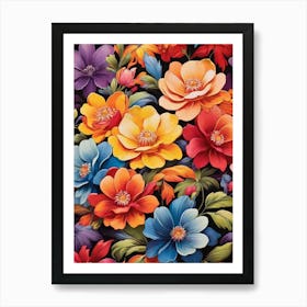 Bright Floral Rainbow Art Print Art Print