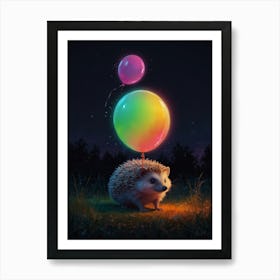 Hedgehog With Balloons 1 Art Print