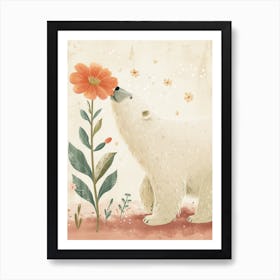 Polar Bear Sniffing A Flower Storybook Illustration 1 Art Print